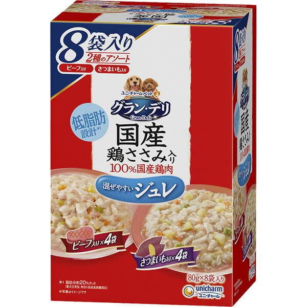 乐天商城 - グラン・デリ 国産鶏ささみ パウチ ジュレ 成犬用 ビーフ入り＆さつまいも入り 8袋パック〔26030633dw〕