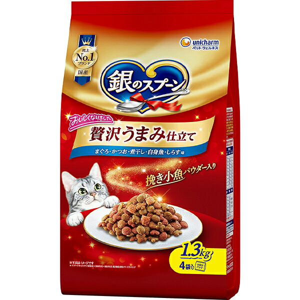 【6個セット】ユニ・チャーム 銀のスプーン 贅沢うまみ仕立て まぐろ・かつお・煮干し・白身魚・しらす味　1.3kg（325g×4）