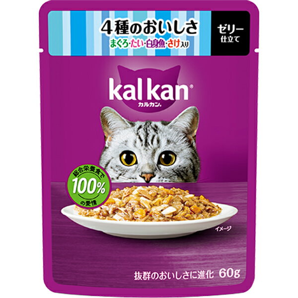 樂天商城 - カルカン パウチ ゼリー仕立て 4種のおいしさ まぐろ・たい・白身魚・さけ入り 60g×12コ