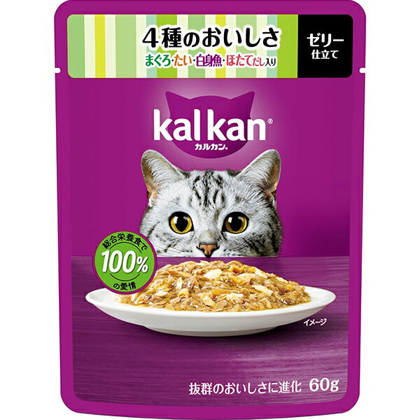 樂天商城 - カルカン パウチ ゼリー仕立て 4種のおいしさ まぐろ・たい・白身魚・ほたてだし入り 60g×12コ