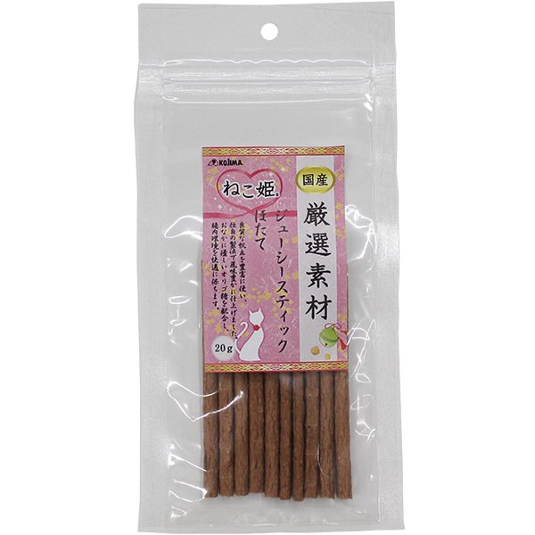 良質な帆立を豊富に使い、独自の製法で風味豊かに仕上げました。おなかに優しいオリゴ糖を配合し、腸内環境を快適に保ちます。 【 原材料 】 白身魚、鶏ささみ、鶏がらペースト、サケ白子、鶏ミンチ、おから、豚脂、小麦粉、ホタテエキス、マッシュポテト、コーンスターチ、小麦たん白、粉末水あめ、脱脂大豆、食塩、オリゴ糖、ソルビトール、グリセリン、pH調整剤、リン酸Ca、酸化防止剤（エリソルビン酸Na、V.E）、保存料（ソルビン酸K）、乳酸Ca、発色剤（亜硝酸Na） 【 保証分析値 】 粗たんぱく質：32.0％以上、粗脂肪：2.0％以上、粗繊維：0.6％以下、粗灰分：6.5％以下、水分：28.0％以下 【 代謝エネルギー 】 275kcal/100g 【 原産国 】 日本 【 メーカー名 】 コジマ 【 JANコード 】 4959149044535