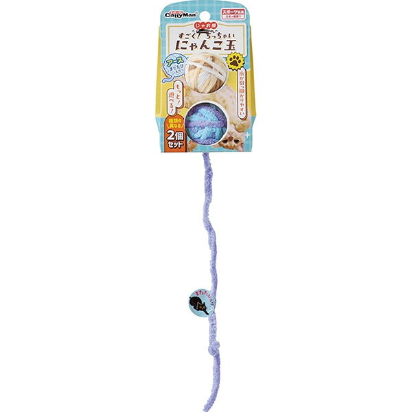 ・遊びやすい小さめサイズの「にゃんこ玉」。・感触が違う2種類の毛糸玉各1個入り。・2個入りなので多頭飼いやたくさん遊ぶ子にも。・軽くて小さいので、咥えたりちょいちょいして遊びやすい。・思わず追いかけたくなるしっぽ付き。・猫ちゃんが大好きなまたたび入り。・転がる度に音が鳴る鈴入り。・猫の狩猟精神をかきたてる、楽しさのかたちが大集合！ 【 材質・成分・素材など 】 毛糸：コットン、ポリエステル、芯：EPS、またたび、鈴：スチール 【 製造国 】 中国 【 サイズ 】 ボール部分サイズ：直径約4cm、しっぽ長さ：約15cm 【 メーカー名 】 ドギーマンハヤシ 【 JANコード 】 4976555845778