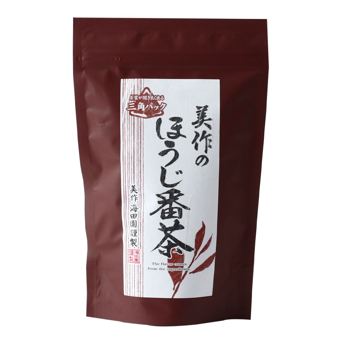 （商品説明） あっさりとした味わい深いお茶です。 海田地区は岡山県を代表する茶処で、その栽培は室町時代から受け継がれてきたともいわれています。 県内外で海田茶として幅広い年齢層の方に親しまれています。 その岡山県美作地区で大切に育まれた茶葉を使用しました。 乾燥させた後、強火で一気に炒りあげた茶葉は、香り高く渋みも少なく、あっさりとした味わい深いお茶です。 お湯だしはもちろん、水出しでもお楽しみいただけます。(商品仕様)サイズ：約高さ5.50×幅14.00×奥21.80mm重さ：約96.00g原産国：日本 (原材料) 緑茶(岡山県美作市産) 保存方法：常温 高温多湿を避け、移り香にご注意ください。賞味期限：240日アレルギー：なし