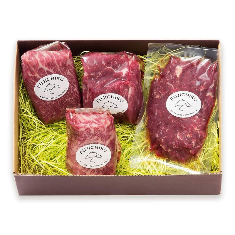 【フジチク】【ギフト】ふじ馬刺し詰合せ【松】大トロ80g、中トロ80g、上赤身80g、ユッケ50g 化粧箱入 / 馬肉 ギフト セット 贈り物 お中元 お歳暮