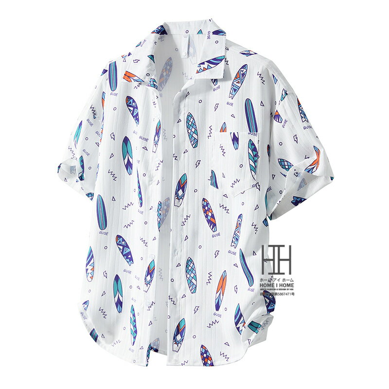 Rakuten - キューバシャツ アロハシャツ メンズ 半袖 プリント 遊び心 柄シャツ 総柄 ポケット付き ひんやり 涼しい マリン柄 アート ハワイアン リゾート おしゃれ