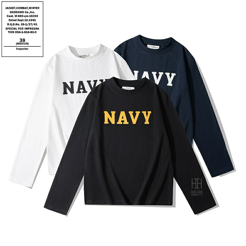ヘビーウェイトtシャツ メンズ 長袖 NAVY プリントt おしゃれ 綿 ロングT ミリタリー系 カップル ペアルック 男女兼用 ヴィンテージ クルーネック カットソー