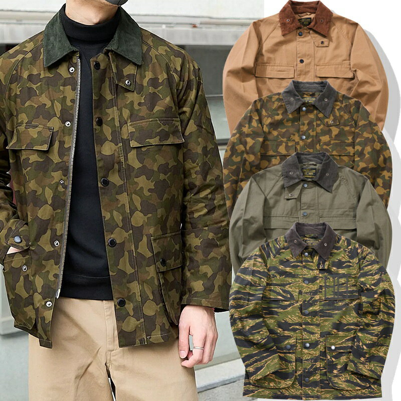 Rakuten - サファリジャケット メンズ ワークジャケット Safari Jacket 無地 カモフラージュ 迷彩柄 コーデュロイ襟 ポケット 綿100 コットンツイル ミリタリー アウトドア