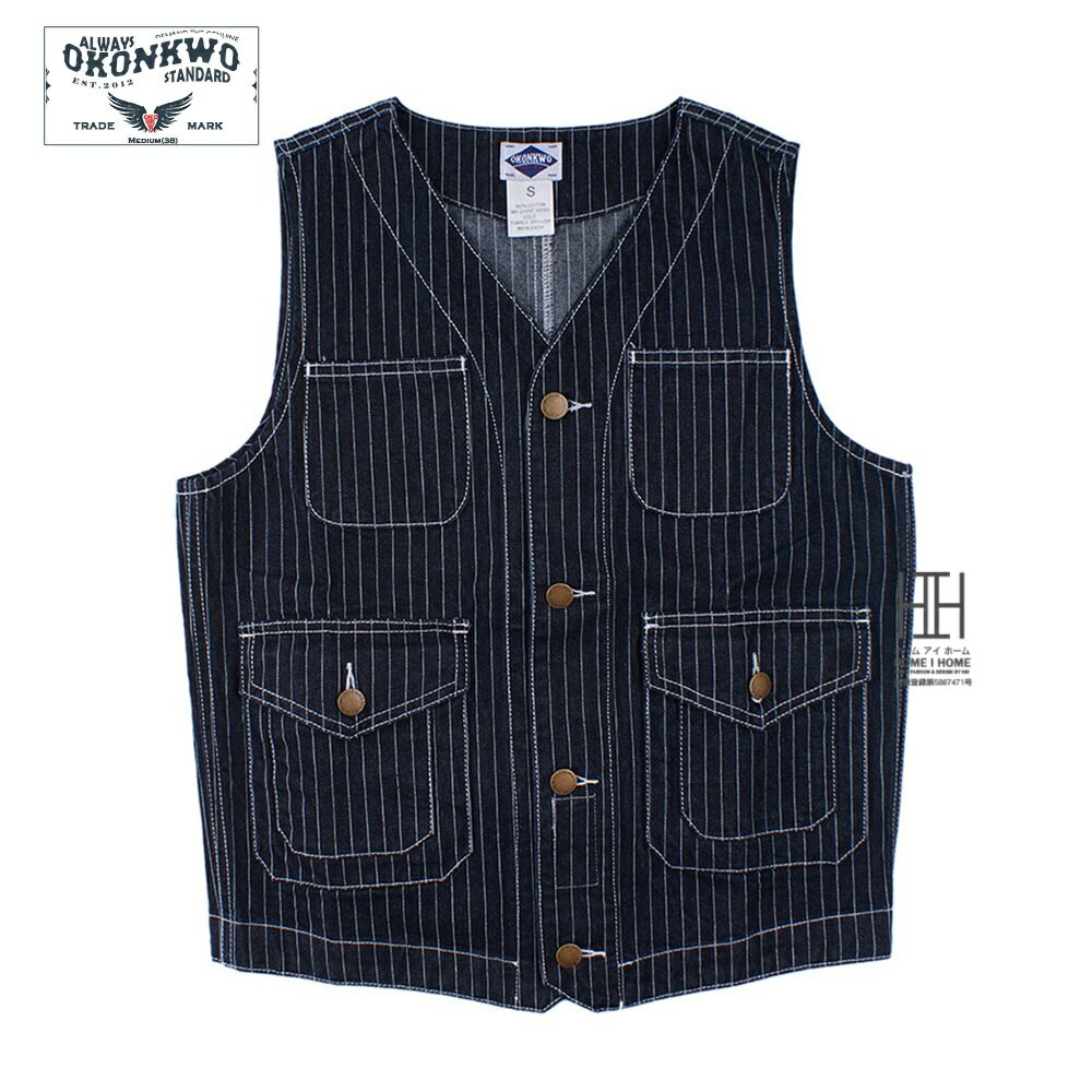 デニム ベスト ワークベスト メンズ レディース インディゴ ストライプ柄 綿 100 多ポケット Vネック おしゃれ デニムベスト アメカジ レトロ 作業 ユニセックス