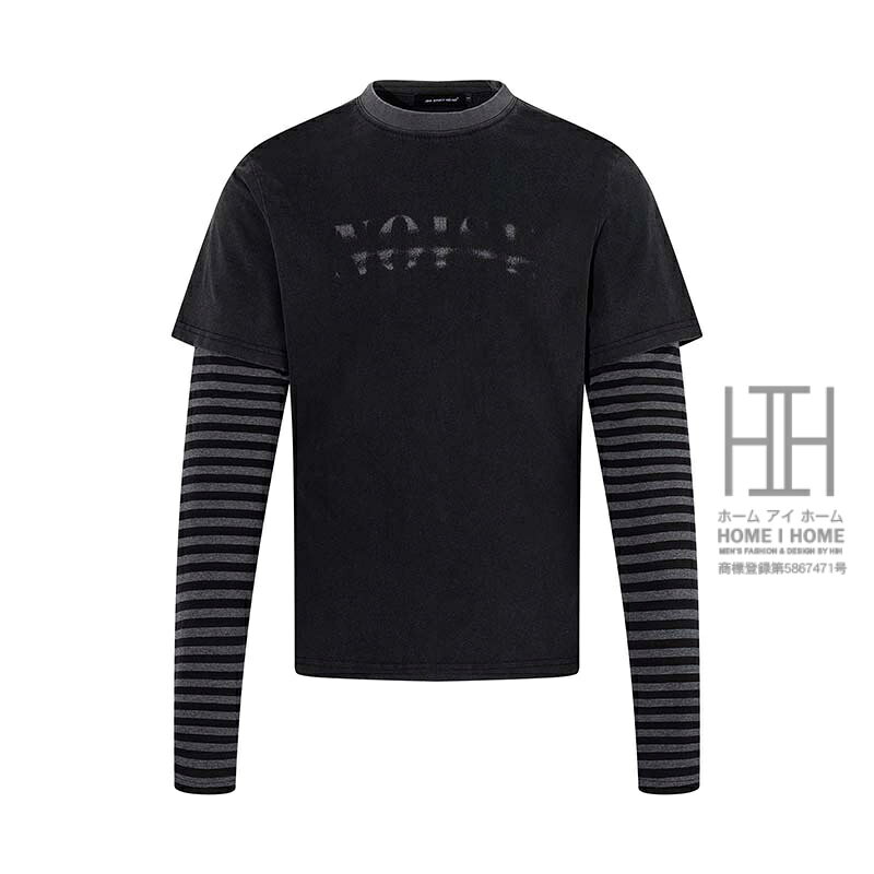 tシャツメンズ長袖丸首フェイクレイ...