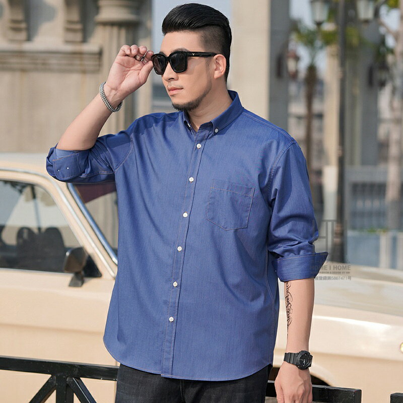 Chambray Shirts - ボタンダウンシャツ メンズ 長袖 デニム調 ワークシャツ カジュアル ストレッチ ポケット付き 大きいサイズ ビッグサイズ おしゃれ プレゼント L 2L 3L 4L