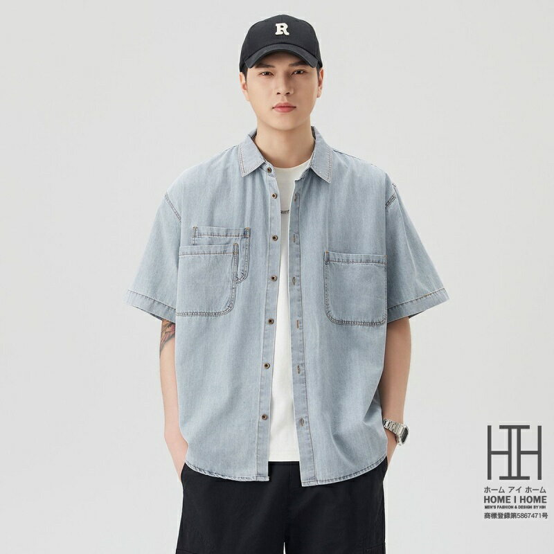Chambray Shirts - デニムシャツ シャツ メンズ 半袖 ポケット付き 大きいサイズ オーバーサイズ 夏 カジュアルシャツ ワークシャツ おしゃれ メンズシャツ トップス