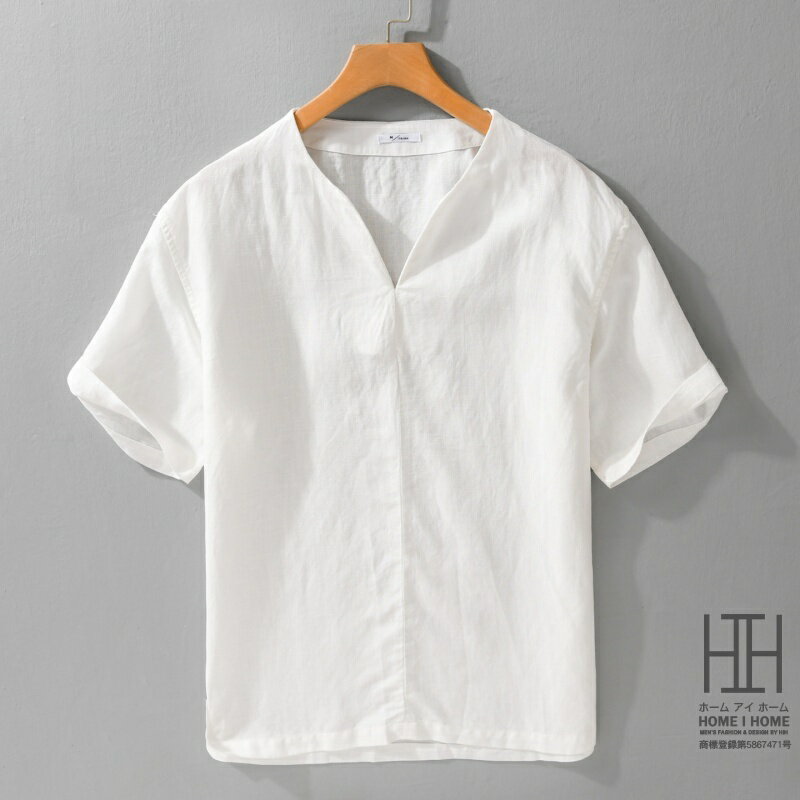 Rakuten - Vネックtシャツ 半袖シャツ リネンシャツ メンズ 麻混 キーネック ゆったり 夏 ひんやり 無地 シンプル カジュアル リラックス