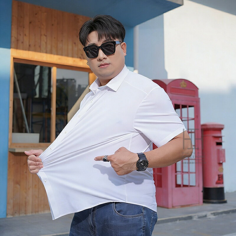 Rakuten - メンズシャツ メンズ 半袖 ストレッチ 接触冷感 涼感 ひんやり 大きいサイズ 特大サイズ シワになりにくい 5L 6L 7L 8L 9L 10L 11L 誕生日 父の日 プレゼント