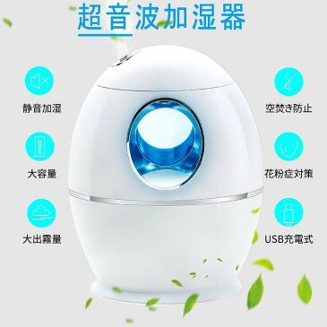 加湿器 超音波式 次亜塩素酸水対応 アロマ加湿器 除菌 卓上 800mL大容量 静音 省エネ USBケーブル式 七色LEDライト搭載 小型 おしゃれ 部屋 車載 オフィス ホワイト