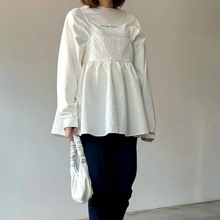 ペプラム キャミソール トップス レディース ジャガード Aライン 体型カバー 春夏 秋 レイヤード おしゃれ ヒイラギ商店 3