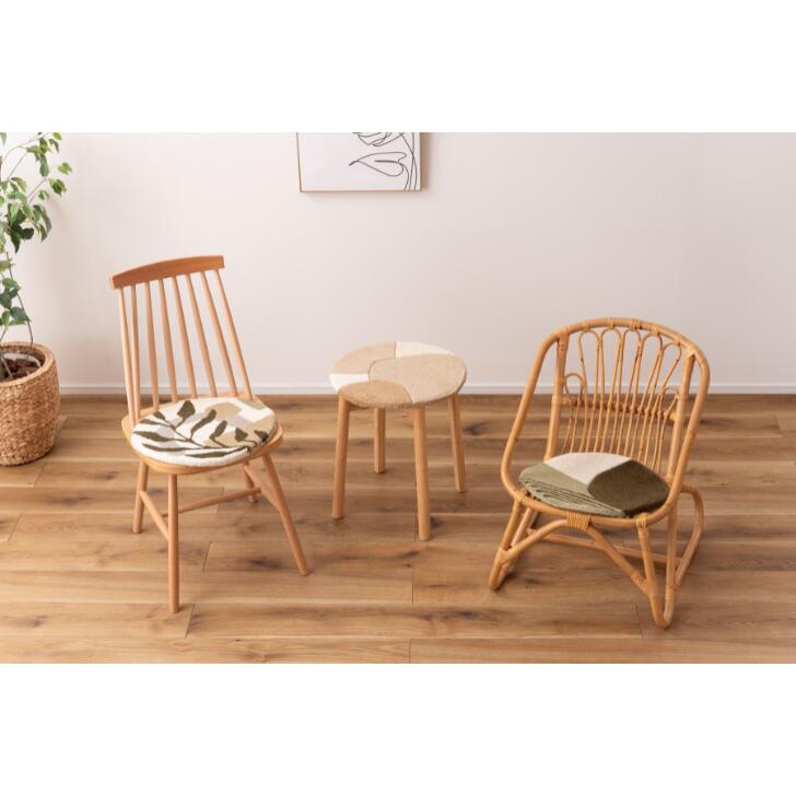 シートクッション クッション タフティング 立体感 チェア ベンチ 幅40cm 奥行40cm 40×40 イス用クッション 40×40cm 円形 円 直径40cm 1人掛け用 北欧 ナチュラル 韓国インテリア 椅子用クッション 座面クッション グリーン 緑 深緑 ベージュ 薄型 丸型 丸 [3]