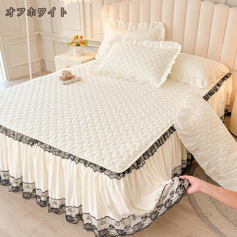 500円OFFクーポン ベッドスカート 無地 ベッドスプレッド ベッドシーツ キルティング 可愛い ベッドカバー ダブル シングル かわいい マイクロファイバー 秋冬 プリンセス風 姫様風 フリル 通年寝具 セミダブル 綿 静電防止 防寒 保温 hikari-plus [2]