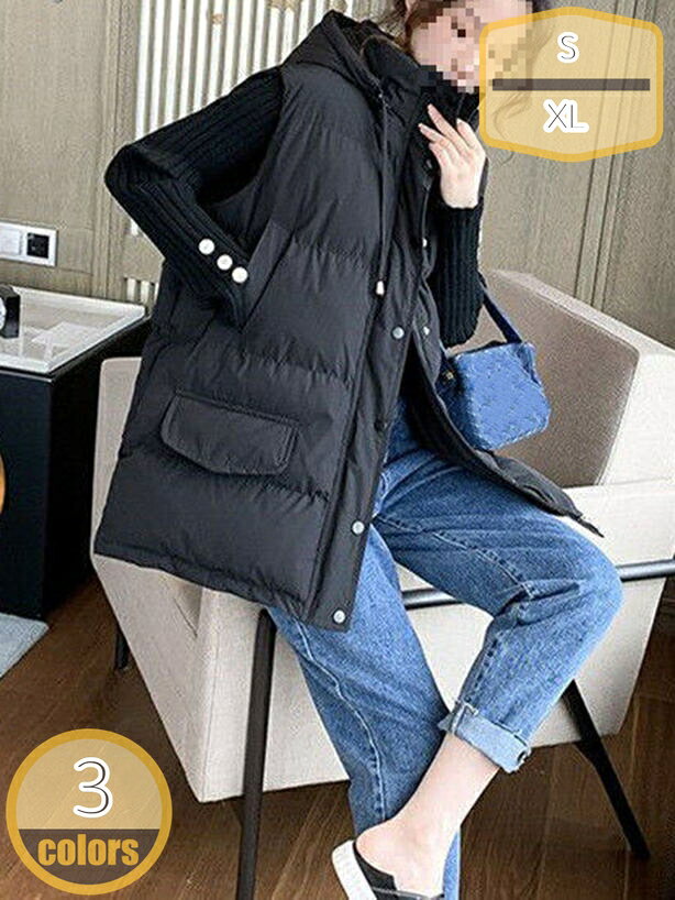 500円OFFクーポン 中綿コート レディース ダウンベスト ロング ベスト アウター 軽量 防風 保温 防寒 カジュアル フード付 厚手 ファッション 大きいサイズ 女性 秋 冬 秋冬 冬のコート キルティング 長袖 ジップアップ ポケット 春 hikari-plus hikari-plus-10075892 HIKARIplus パッケージ画像