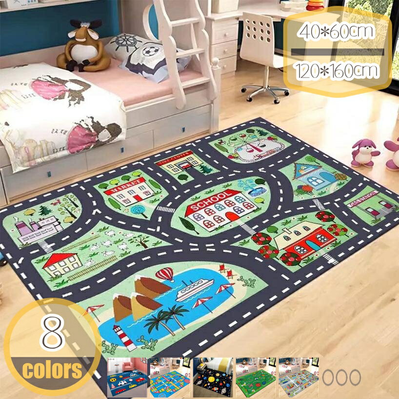 キッズラグ カーペット キッズエリア クロール 赤ちゃんマット パズルゲームパッド ルームデコレーション 道路柄 軌道柄 ラグマット 大判 滑りにくい 転倒防止 洗える 防臭 防ダニ 保育園 小学校 プレイマット 遊びマット 知育 hikari-plus