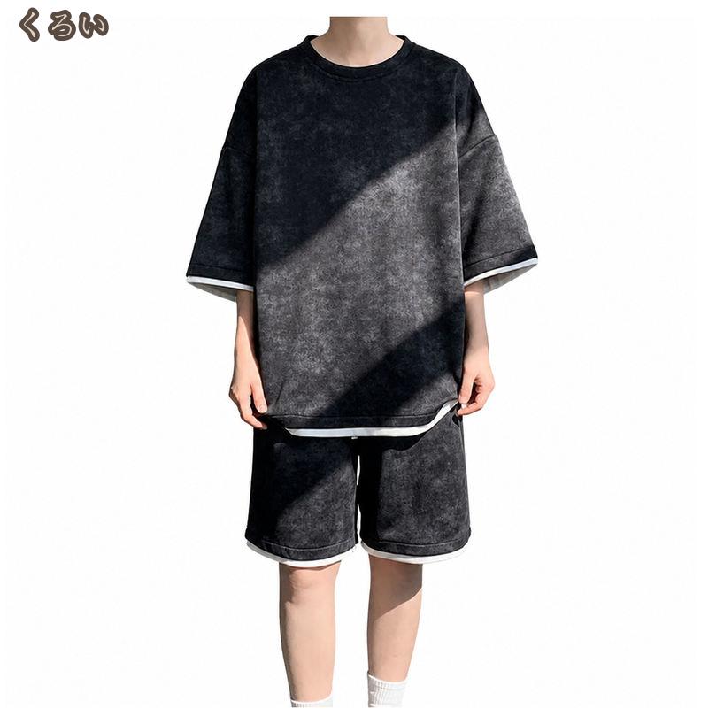 Tシャツメンズ 夏服 半袖 夏用 ゆったり 2点セット ジャージ ハーフパンツ セット...