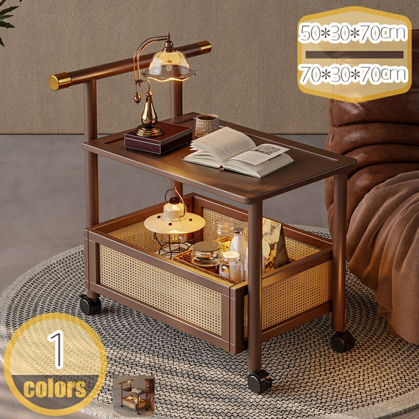 1000円OFFクーポン サイドテーブル ハンドル付き コーヒー テーブル ベッド リビングサイドテーブル ソファサイドテーブル 収納ワゴン 収納カート ナイトテーブル おしゃれ キャスター 北欧 部屋 リビング 本 収納 小物 茶 hikari-plus
