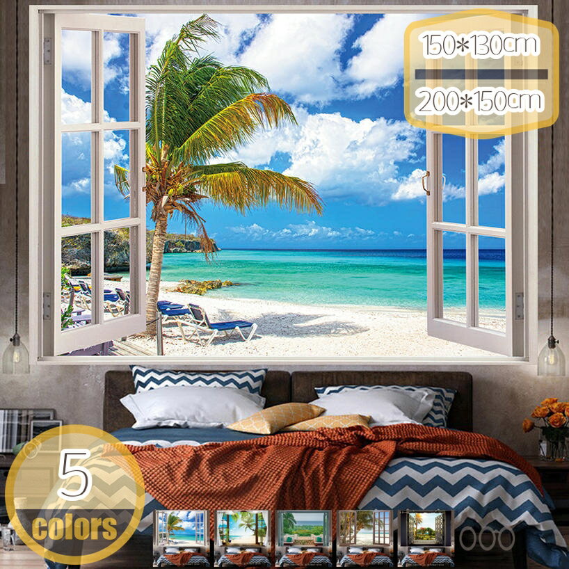 窓柄のポスター インテリア タペストリー 癒し おしゃれ 木 ビーチ 砂浜 風景 自然 ポスター 写真 植物..