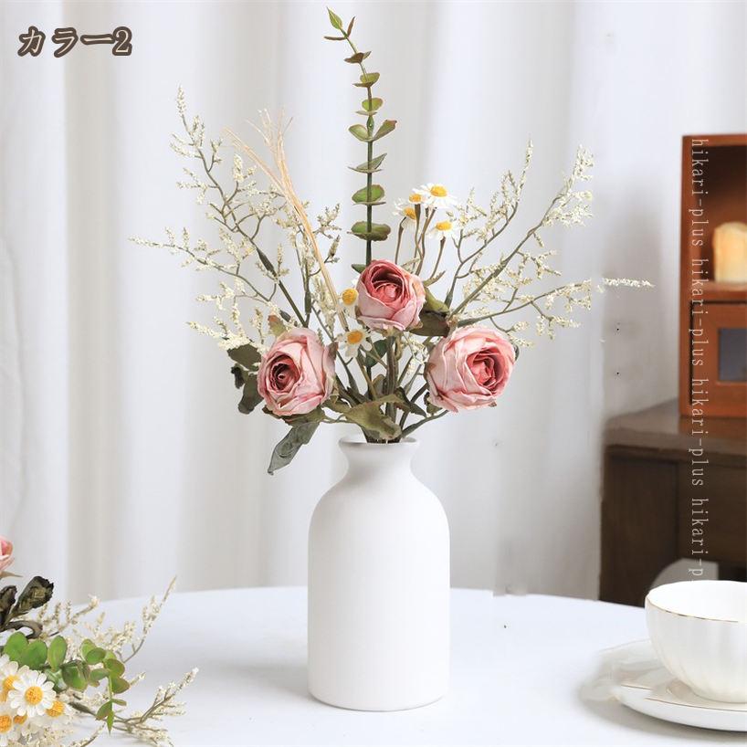 アートフラワー 造花 インテリア 卓上 ブーケ 絹布の花 造花セット フェイクフラワー 人工花 綺麗 おしゃれ 新築祝い ウェディング ギフト 贈り物 ホーム 店舗 テーブル装飾花 テレビ台 置物 花瓶付き hikari-plus 3