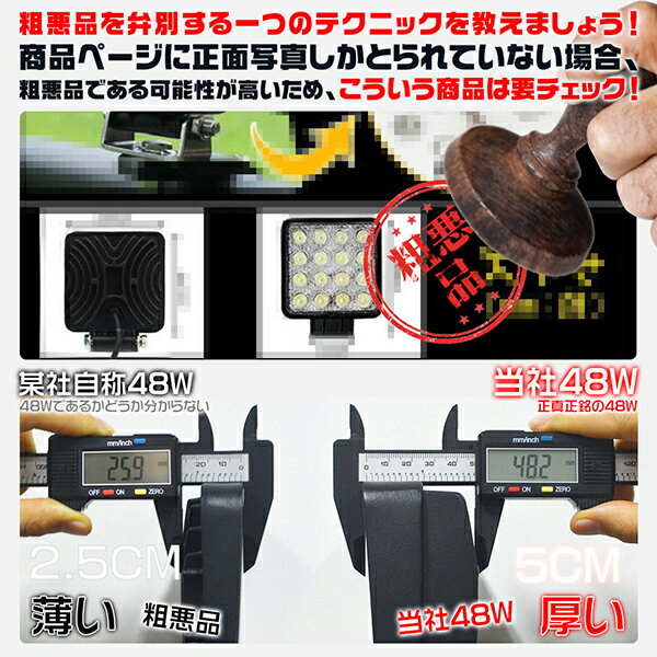 ＼店長推薦／ワークライト led作業灯 48W【1個-10個】6000LM 8Vから60V 12V 24V 36V 48V 狭角/広角 PMMAレンズ 投光器 車 軽トラ トラック バックライト 路肩灯 タイヤ灯 重機 船舶 ライト 防水 6000K ホワイト PL保険 保証付 偽物にご注意 HIKARI独占販売 3