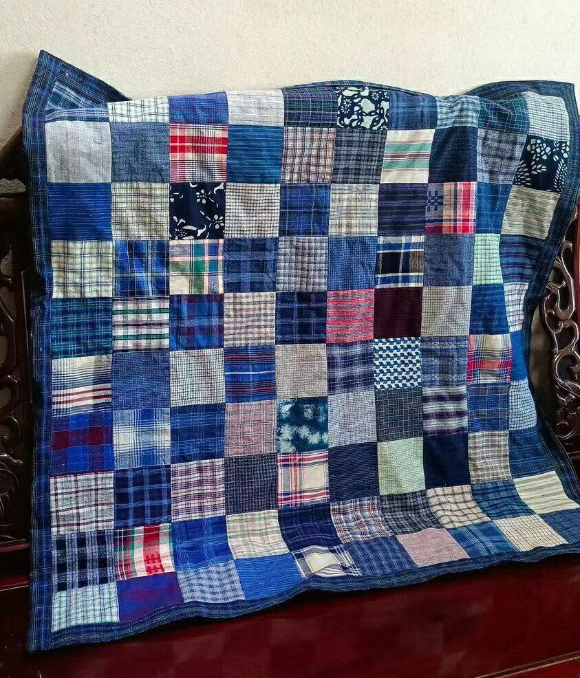 【送料無料】手作り パッチワーク キルト マルチカバー 土布使用 綿100％ レトロ 和風 ヴィンテージ調 ひざ掛け ソファカバー ラグ ハンドメイド 一点物 伝統布 リメイク素材 インテリア雑貨