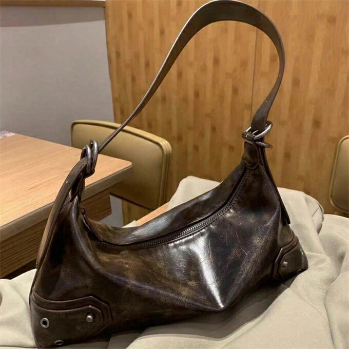 ワンショルダー PUレザーバッグ、レトロブリティッシュスタイルのおしゃれなハンドバッグ、Y2K ライダースタイル、学生、オフィスワーカー、通勤、校外学習に最適