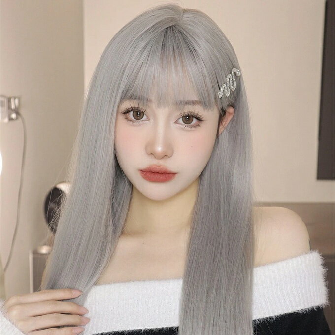 前髪付きロングストレート合成ウィッグ ウィッグ かつら カツラ つけ毛 うぃっぐ