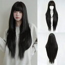 32インチ 上品な黒色 ロング レイヤードカット ウィッグ ウーマン用、毎日のオフィス着用に シルキーな合成繊維 - さくら祭りのグラマラスで華やかなパーティー...