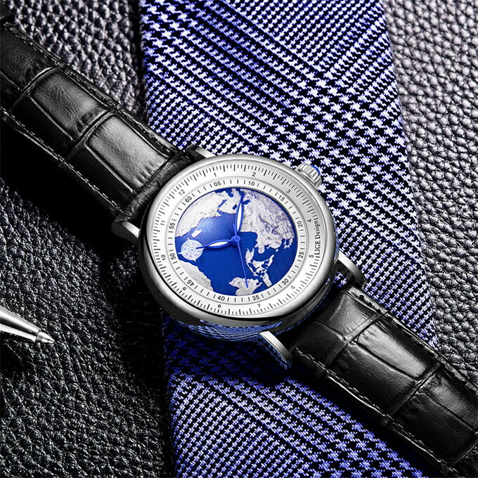 Lige-レザーストラップ付きメンズクォーツ時計,高級ブランドのメンズ腕時計,発光,日付,週,ビジネスクロック