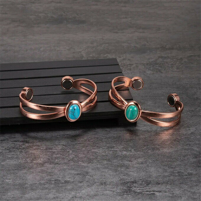 純銅製ジュエリー 純銅磁気ブレスレット エネルギーマグネット付き 磁気ブレスレット ストレス解消 減量 痩身 調節可能 健康エネルギー 高磁石 瞑想 ヨガ 銅ブレスレット 青い石