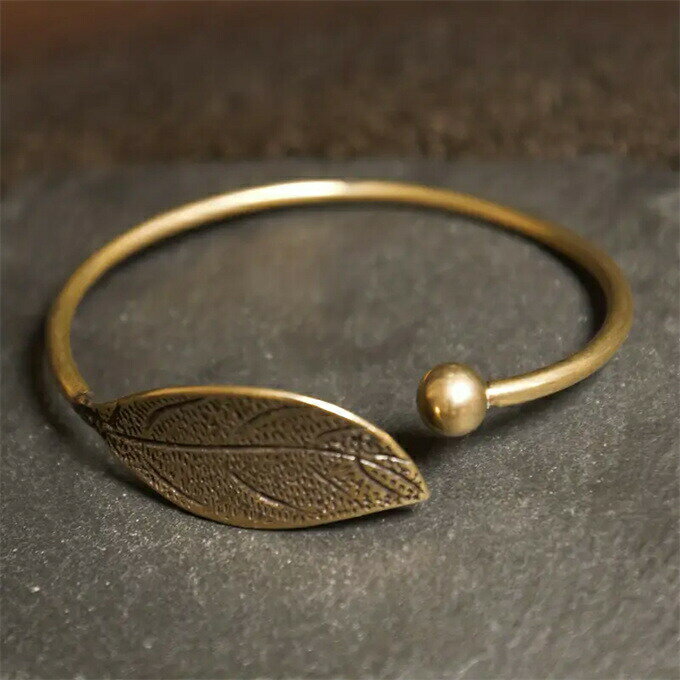 新しいヴィンテージ純粋な真鍮のリーフブレスレットアームリング、ソリッドメンズレトロファッションブ..
