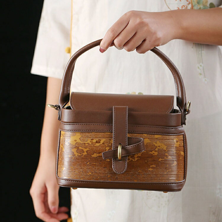 【梅妃竹×本革】天然素材ハンドメイド 2WAYショルダーバッグ ハンドバッグ かごバッグ 籠 竹籠 ｜上品..