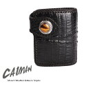 【メーカー保証】 二つ折り財布 ワニ革カイマン背面ブラック ショートウォレット/コンチョタイガーアイ バイカーズウォレット / 革財布 ミドルウォレット メンズ ハンドメイド 誕生日プレゼント ギフト(4)