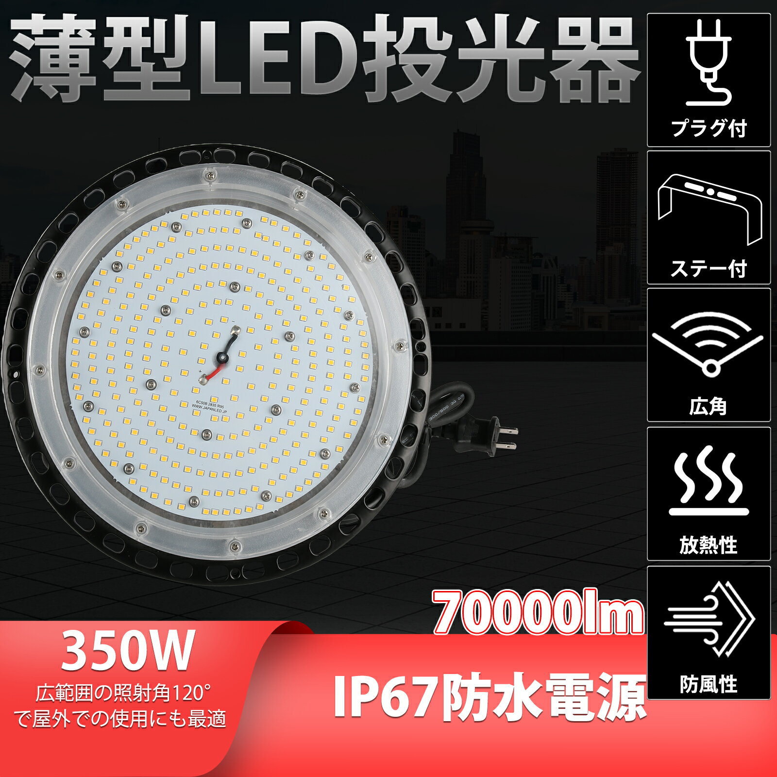 ポイント2倍! 【即納】led作業灯 350w led投光器 ワークライト350w 昼白色 防雷 UFO型 LED 外灯 庭 防犯ライト ledワークライト［ledライト 看板灯 集魚灯 野外灯 作業灯 駐車場灯 ナイター 屋内 屋外 照明 船舶 人気］高天井用LED投光器 防水 防塵 防震