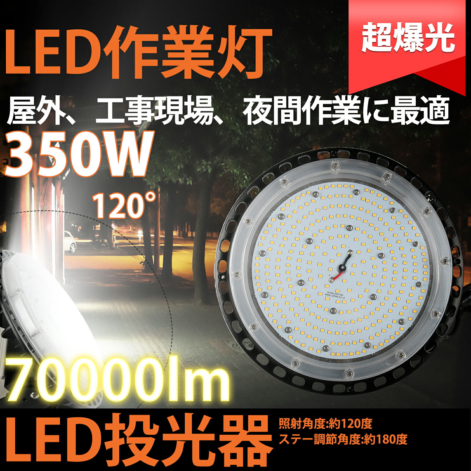 「店長推薦」限定led作業灯 350w led投光器 ワークライト350w 昼白色 防雷 UFO型 LED 外灯 庭 防犯ライト ledワークライト［ledライト 看板灯 集魚灯 野外灯 作業灯 駐車場灯 ナイター 屋内 屋外 照明 船舶 人気］高天井用LED投光器 防水 防塵 防震