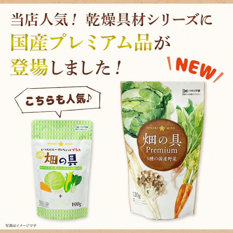 5種の国産野菜 ドライベジタブルミックス畑の具Premium 120g (×10袋)国産 乾燥野菜 ドライ野菜 カット野菜 保存食 非常食 備蓄 ローリングストック 仕送り 具材 キャベツ ほうれん草 にんじん ぶなしめじ ごぼう スープの具 みそ汁の具 通販限定 業務用 ひかり味噌 3