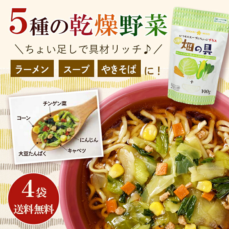 【送料無料】乾燥野菜ミックス 畑の具190g（×4袋）スープの具材ドライ野菜 カット野菜 保存食 キャベツ チンゲン菜 にんじん コーン 大豆たんぱく ドライベジタブル 非常食 具材 栄養 カップラーメン 食物繊維 長期保存 具 備蓄 ビタミン 登山 2