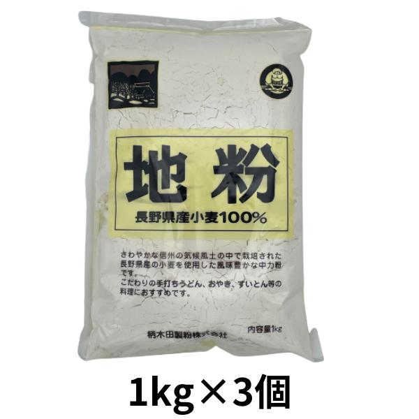 小麦粉 国産 柄木田製粉 中力小麦粉 信州地粉 長野県産小麦粉100% 1.0kg ×3個