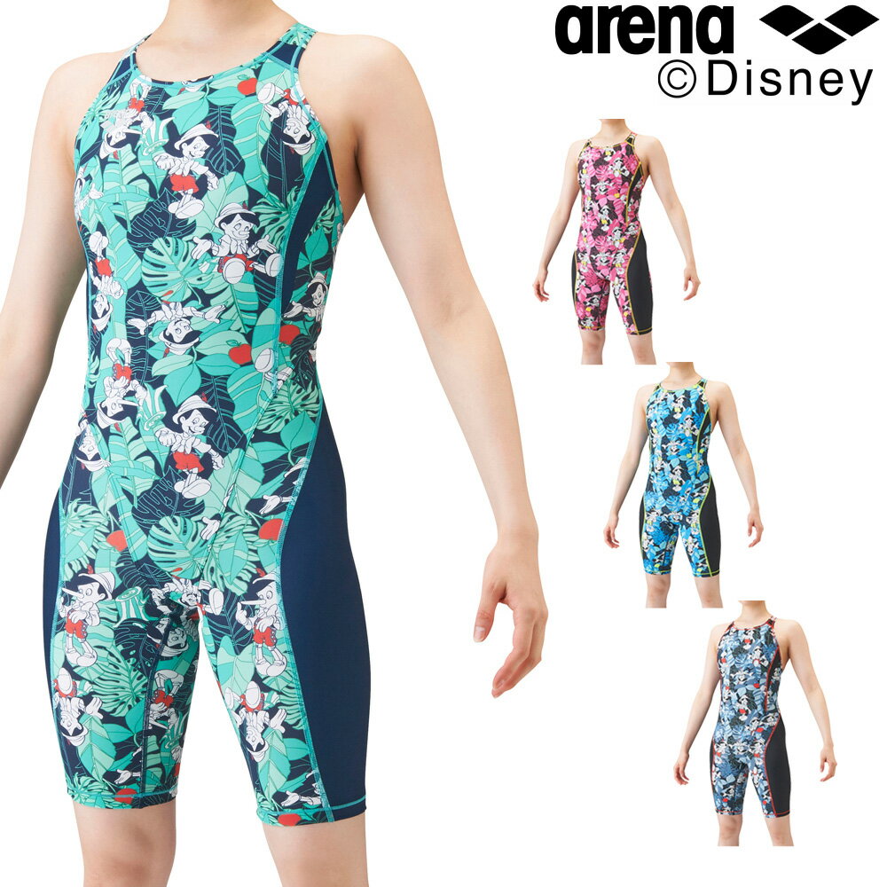 【決算SALE！クーポン利用で更にお値引き】アリーナ ARENA 競泳水着 レディース 練習用 タフハーフスパッツ ディズニー “ピノキオ”タフスーツ タフスキンD 競泳練習水着 2021年秋冬モデル DIS-1306W