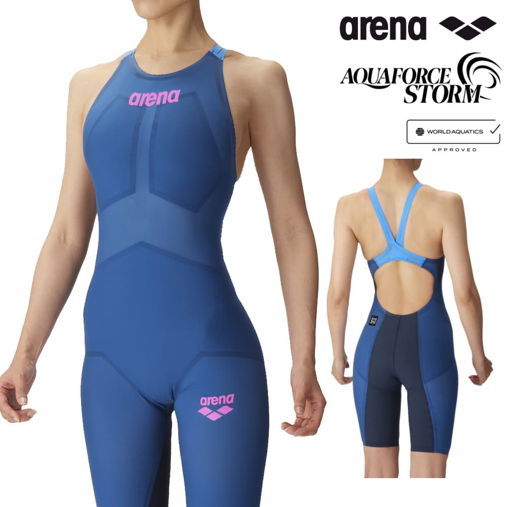 【予約9月8日頃出荷予定】ARENA アリーナ 競泳水着 レディース アクアフォース ストーム AQUAFORCE STORM CP レーシングワンピーススパッツ（オープンバック・ハーフレッグ） 高速水着 短距離 選手向き ARN-4000W