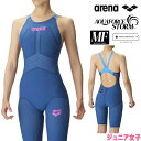 【高速割1300円OFFクーポン対象】ARENA アリーナ 競泳水着 ジュニア女子 アクアフォース ストーム AQUAFORCE STORM MF レーシングワンピーススパッツオープンバック ハーフレッグ 高速水着 中距離 長距離選手向き fina マーク あり ARN-4002WJ