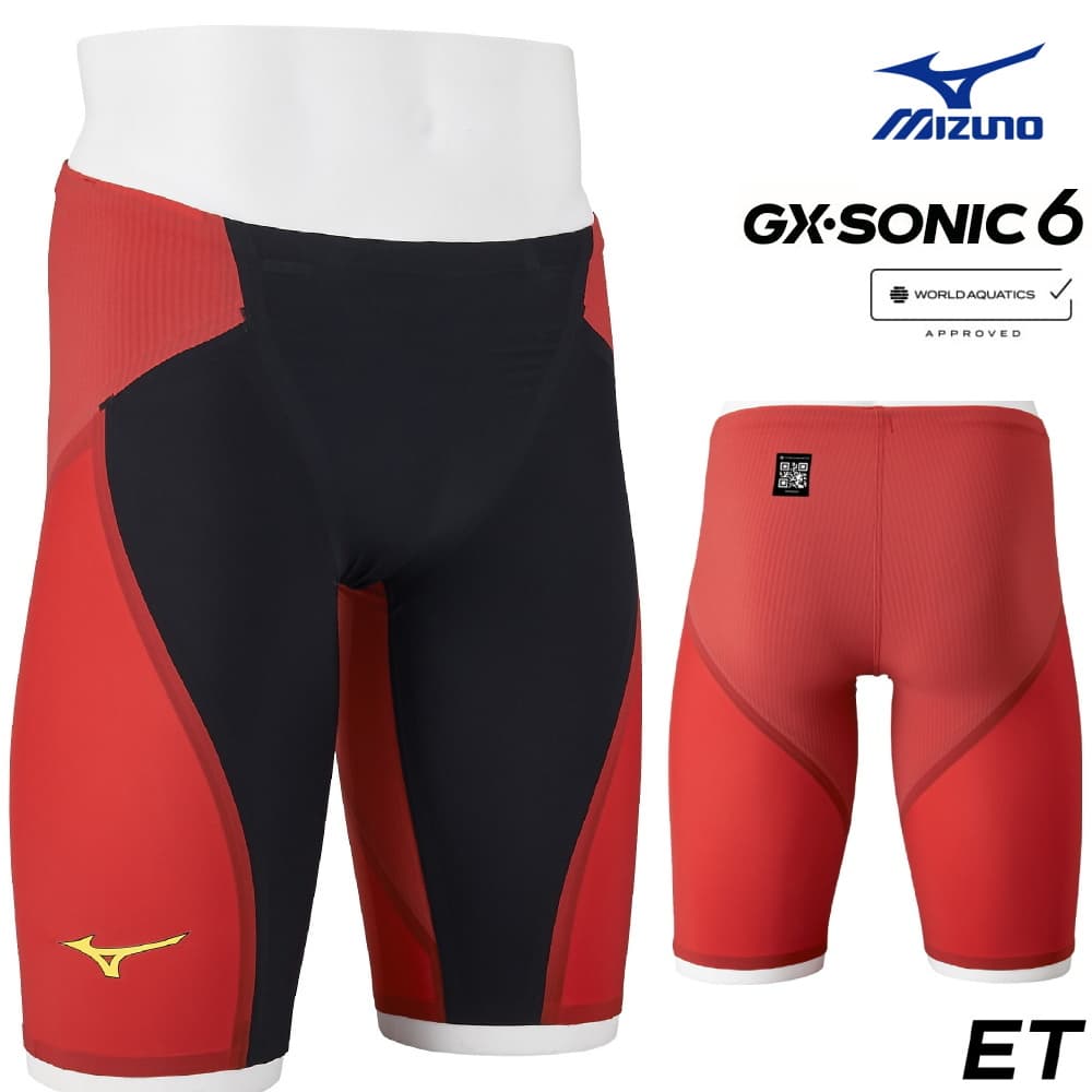 【高速割1300円OFFクーポン対象】ミズノ 競泳水着 メンズ GX SONIC6 ET WA承認モデル GX SONIC VI ハーフスパッツ 布帛素材 競泳全種目 短距離〜中・長距離 選手向き MIZUNO 高速水着 男性用 ブラック×レッド N2MBA503 fina マーク あり
