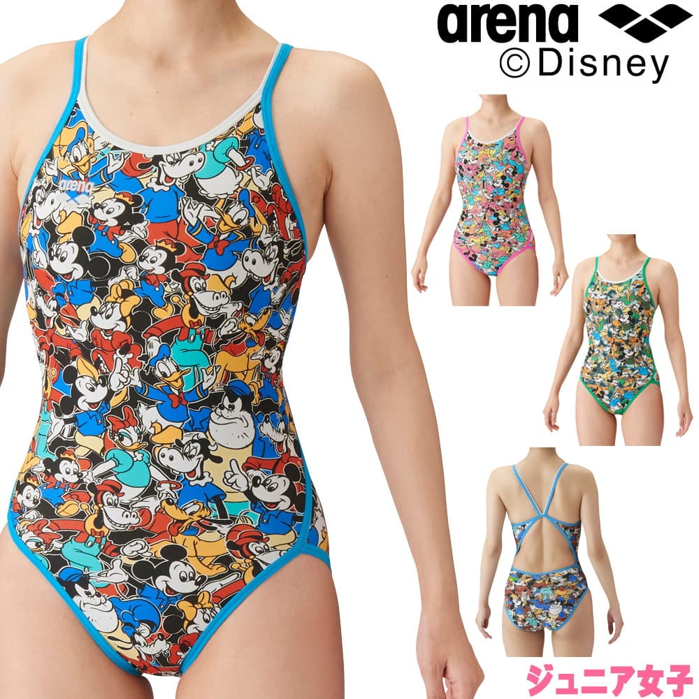 【店内商品3点以上でさらに3％OFFクーポン配布中】アリーナ ARENA 競泳水着 ジュニア女子 練習用 トレーニングワンピース（オープンバック） ディズニー “ミッキーマウス” タフスーツ タフスキンD 競泳練習水着 2023年秋冬モデル DIS-3052WJのサムネイル