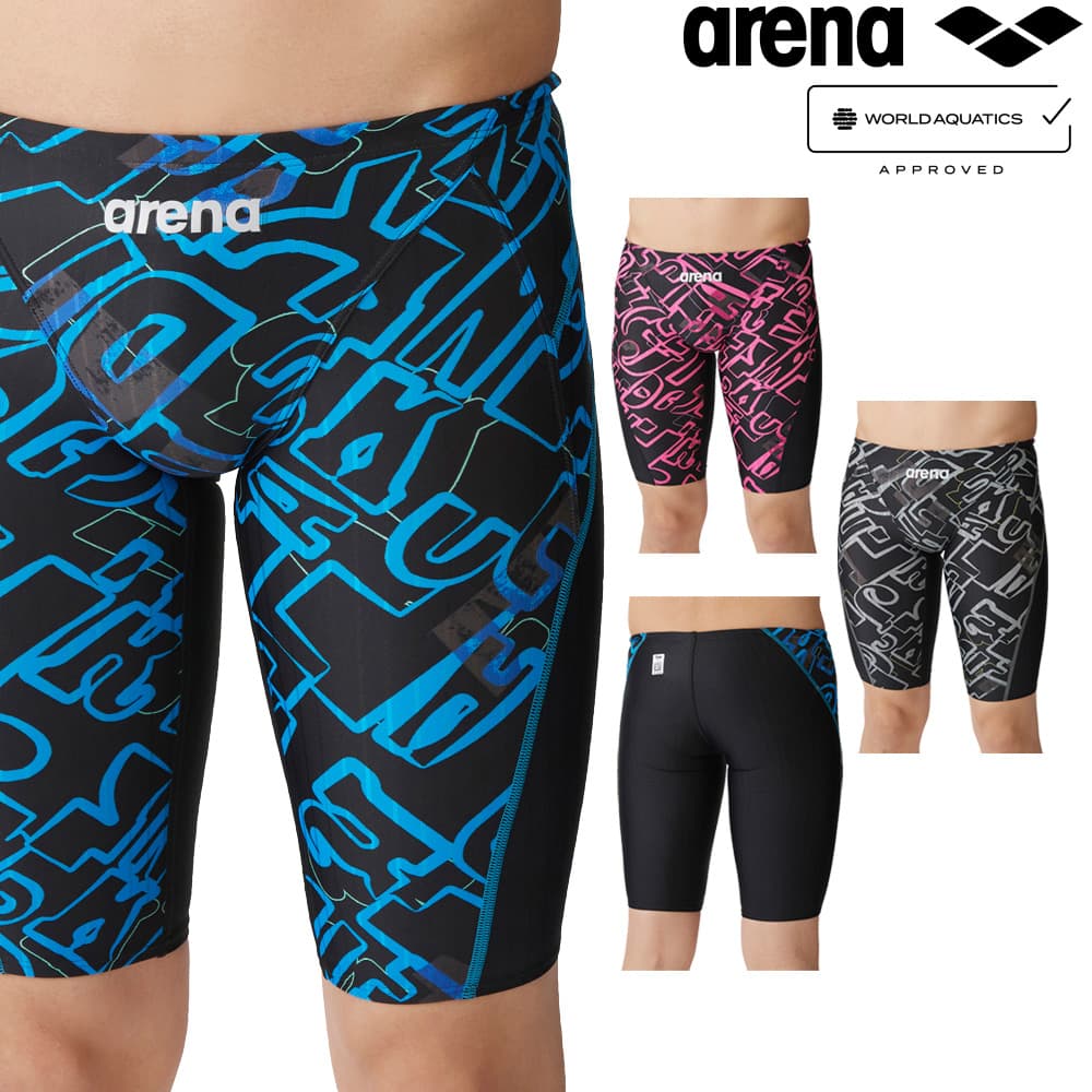 【店内商品3点以上でさらに3％OFFクーポン配布中】アリーナ ARENA 競泳水着 メンズ WORLD AQUATICS承認 レーシングスパッツ ハーフレッグ AQUA RACING AQUA STRIPE-D 2024年春夏モデル ARN-406…