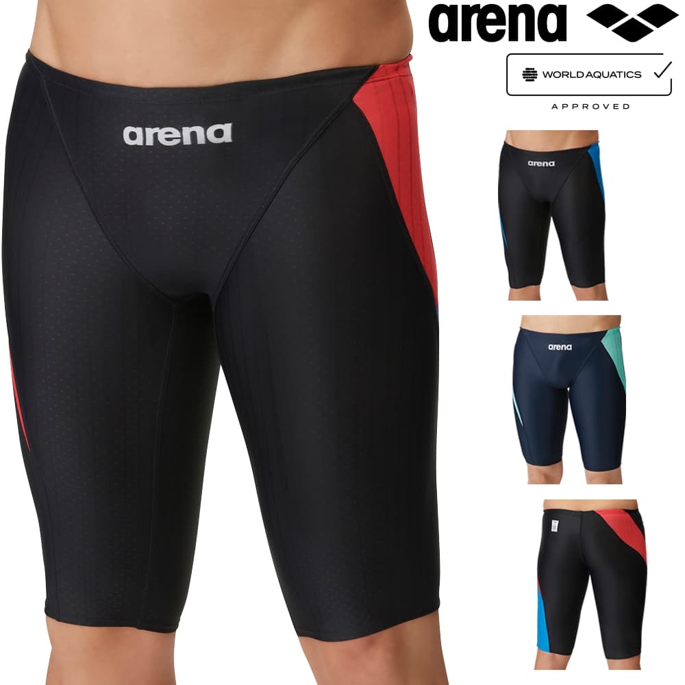 アリーナ ARENA 競泳水着 メンズ WORLD AQUATICS承認 レーシングスパッツハーフレッグ AQUA STRIPE-D FAR-3555M fina マーク あり