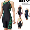 【店内商品3点以上でさらに3%OFFクーポン配布中】アリーナ ARENA 競泳水着 レディース WA承認モデル レーシングワンピーススパッツ オープンバック ハーフレッグ オールインワン AQUA RACING AQUA STRIPE-D 2025年春夏モデル AS5SRC60L fina マーク あり